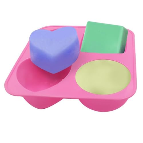 Image of MoldBerry Silicone Soap Mold 4-in-1 | Round, Square, Oval & Heart Shape Mould | Multi-Purpose for Soap, Bath Bombs, Candle, Cake & Pastry | Multicolor (Pack of 1)