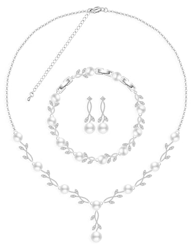 ZCGJWE Pearl Jewelry Set for Bride Bridesmaid Women Wedding Necklace
