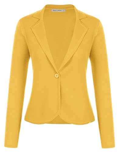 Image of GRACE KARIN Women Sweater Blazer Casual Work Croppped Cardigan Lightweight Button Front Short Knit Blazer Jacket S-XXL