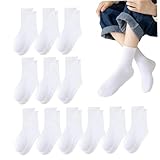 XVHOAB Baumwollsocken Kinder, 12 Paare weich atmungsable Nicht-Slip-Mid-Calf-Crew-Socken für Kinder Jungen Mädchen Schüler im Alter von 9 bis 13 Jahren.