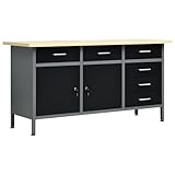 vidaXL Workbench | 160 cm Black Steel | Adjustable Height | Spacious Storage Drawers and Cabinets | Maximum Load Capacity 500kg | Sturdy and Reliable | Detailed Assembly Guide Included