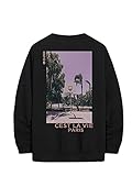 WDIRARA Men's Letter Graphic Print Round Neck Long Sleeve Sweatshirt Pullovers Black S