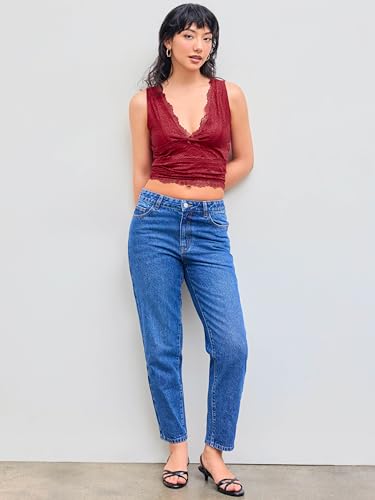 Image of CIDER Lace Crop Tank Tops for Women Going Out V Neck Sleeveless Ruched Tops Trendy Y2K Summer Outfits