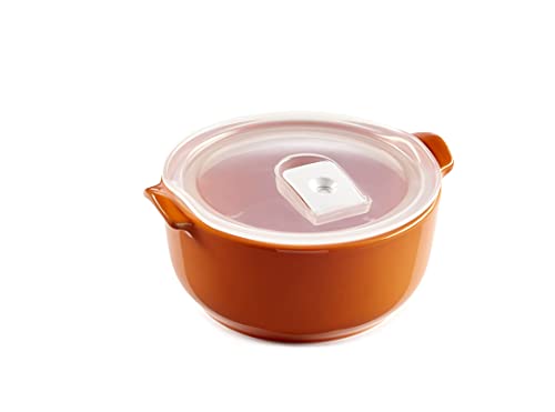 ESPRIT DE CUISINE - Plat À Four Rond En Céramique - Avec Couvercle Hermétique - Émail Résistant Aux Rayures - Made In France - 0,8L - 17,3x15,2x7,6cm Extérieur - Mandarine