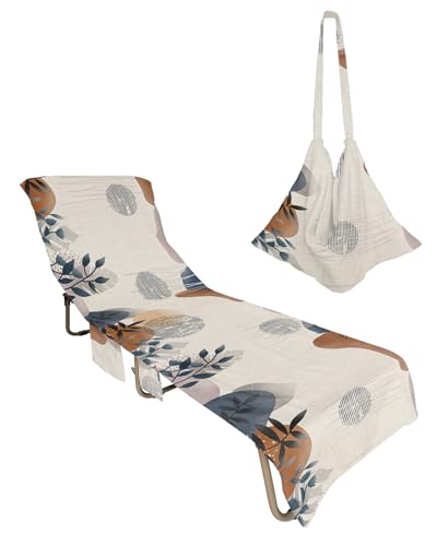 Boho Eucalyptus Beach Chair Towel Covers for Chaise Lounge with Side Pocket, Soft Plush Pool Towels Cover for Patio Sunbathing Outdoor 29''x85'' Middle Century Modern Abstract Bohemian Leaves