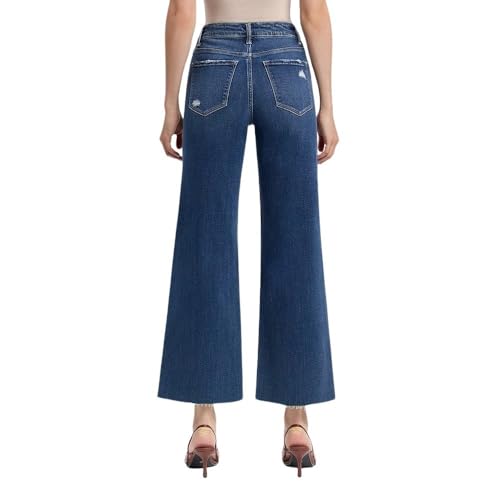 Flying Monkey Women's High-Rise Crop Clean Cut Raw Hem Wide Leg Jeans3