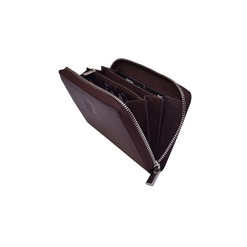 Women's RFID Blocking Genuine Leather Round Zipper Money Purse Wallet (Brown)4