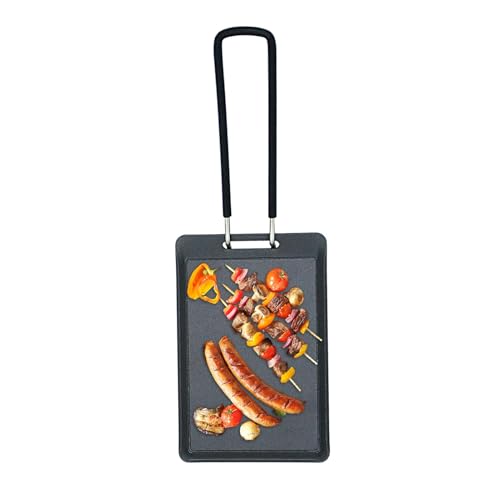 Sartén para carne a la parrilla, placa cuadrada antiadherente, sartén plana versátil para barbacoa, sartén cuadrada portátil de 13 x 8,5 cm para cocinar al aire libre, viajes, filetes, hamburguesas y