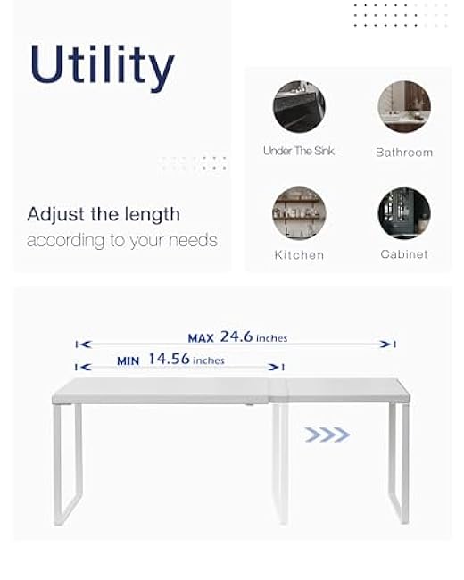 Nxconsu Cabinet Shelf Expandable Organizer Riser Rack for Kitchen Pantry Cupboard Under Sink Countertop Home Organization Extra Storage Space Saver Heavy Duty Metal Edgeless Design White Extra Large