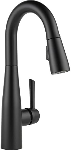 Delta Faucet Essa Matte Black Bar Faucet with Pull Down Sprayer, Black Bar Sink Faucet Single Hole, Wet Bar Faucets Single Hole, Prep Sink Faucet, Black Kitchen Faucet, Matte Black 9913-BL-DST