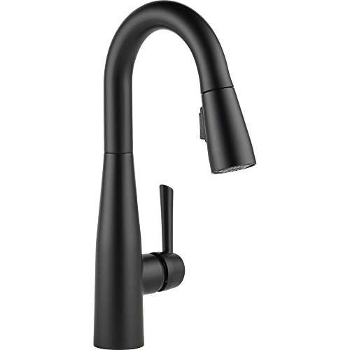Delta Faucet Essa Matte Black Bar Faucet With Pull Down Sprayer, Black Bar Sink Faucet Single Hole, Wet Bar Faucets Single Hole, Prep Sink Faucet, Black Kitchen Faucet, Matte Black 9913-Bl-Dst #TOP3