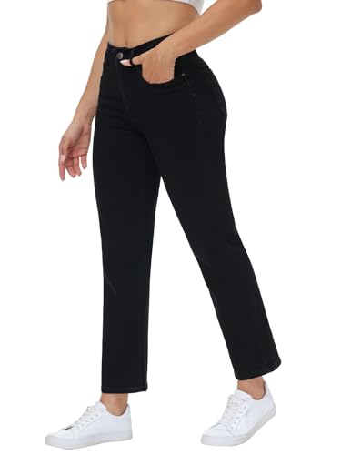 Women's Straight Leg Jeans High Waisted Stretchy Denim Pants with Pockets2