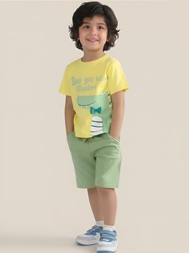 Image of POLKA TOTS 100% Pure Cotton T-Shirt and Shorts Combo For Boys | Summer Dress & Beach Wear for Boys and Toddlers | Breathable Premium Fabric Co-Ord Set Kids | Relaxed Fit Casual Summer Outfit for Kids