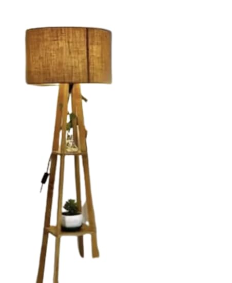 UMAR HANDICRAFTS Floor Lamp Wooden Tripod Stand with Shelf Modern Lamp for Home Decor Living Room Bedroom Office Decoration Standing Lamp (Brown)