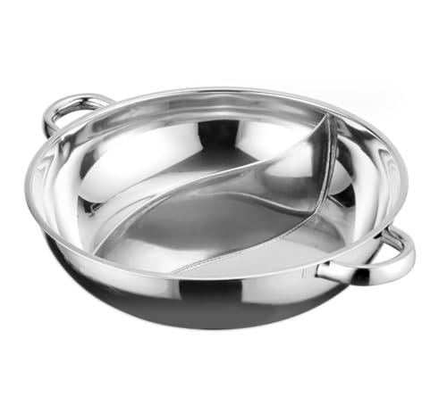 両手鍋 仕切り 食鍋 卓上二食鍋 ステンレス鋼 調理器具 同時に調能 二槽火鍋 しゃぶしゃぶ鍋 2種類の味を同時にお楽しめる ポット 卓上鍋 煮物 一鍋多役, (32cm)