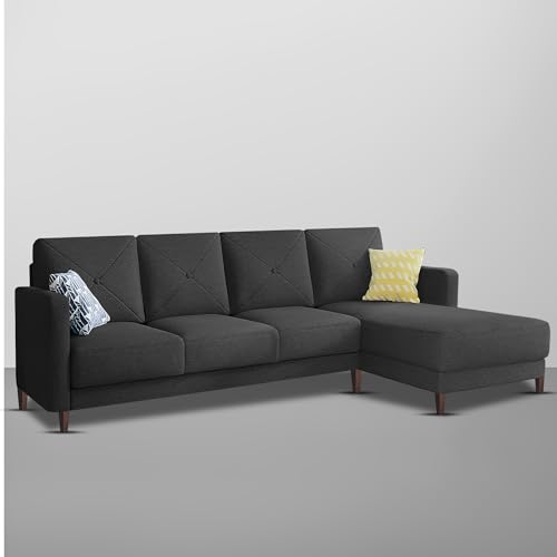 Image of Baloney RHS 6 Seater L Shape Sofa Set for Living Room (Black Fabric) Premium Fabric Sofa
