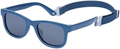 COCOSAND Toddler Sunglasses with Strap Polarized Retro Square Soft Silicone Nose Pads for Baby Kids Boys Girls Age 0-24 Months, Bright Blue