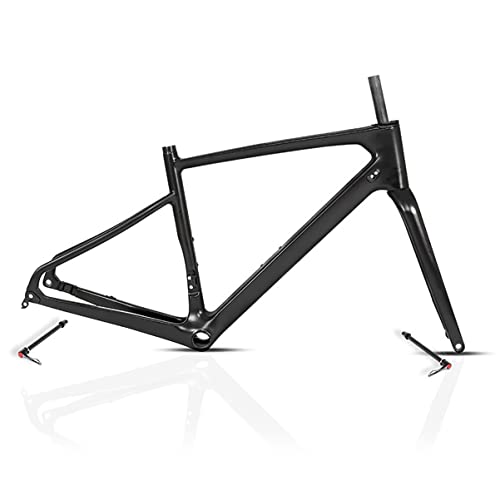 KLWEKJSD 700C Road Bikes Frame Carbon Fiber XC Frame Thru Axle 12x142mm Disc Brake Frame Routing Internal BB92*41MM (Color : Black, Size : 51cm)