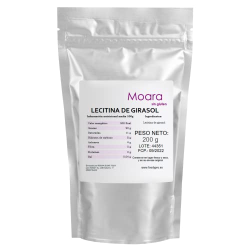 Lecitina de girasol pura en polvo E322 200g - No GMO - Ayuda a mejorar la memoria y la salud de la piel - Gran sustituto de la lecitina de soja para cocinar. Envase Doypack zip
