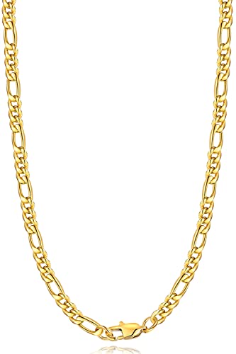 Jewlpire 5.5mm/7mm Stainless Steel Figaro Chain Necklace for Men, 14K Over Gold Chain for Men, Mens Jewelry Gift 16 18 20 22 24 26 Inch