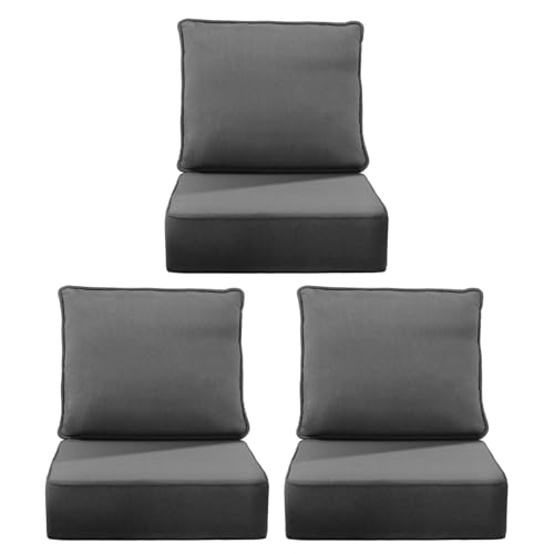 Image of 6 inch Thick Outdoor Chair Cushions, 24 x24 Inch Patio Furniture Cushions Set of 3 with Water Resistant & Removable Cover, UV Resistant, 30D High Density Sponge Patio Cushion, Grey