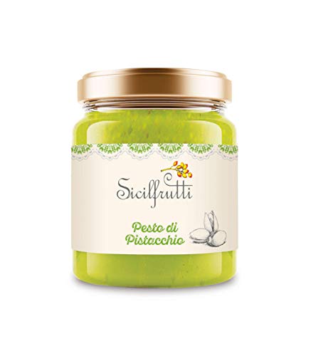 SICILFRUTTI PESTO DE PISTACHO 90 Gr., salsa pesto, 80% Pistachos verdes. Pesto pistacho aderezo sabroso para primer y segundo plato y maridajes. 100% Made in Italy