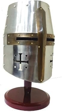 Medieval Knight Helmet, Adjustable Inner Liner, Silver Chrome, Crusader Templar Style, Halloween Costume