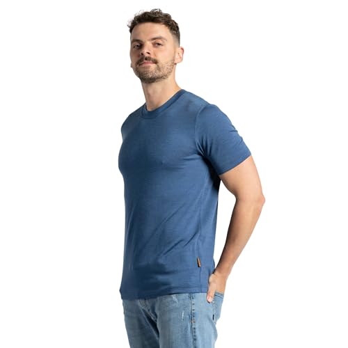 menique 100% Merino Wolle T-Shirt Herren Funktionsshirt Laufshirt Wandern Reisen Unterhemd Thermo Basisschicht Atmungsaktiv Kurzarm Sportshirt Denim Blau L