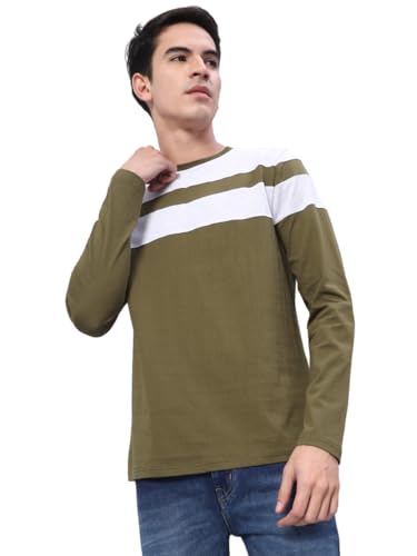 Image of THE DRY STATE Turquoise Blue Cotton Round Neck Full Sleeve Casual T-Shirt for Men