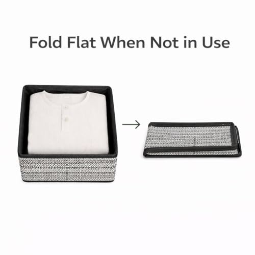 Image of DALUCI 6 Piece Foldable Clothing Storage Box Set | Cube Storage Bins and Dividers for Wardrobe Cloth Organizer for Storage Cupboard and Drawer Organizers for Shirts Pants Underwear Bras Socks (Black)
