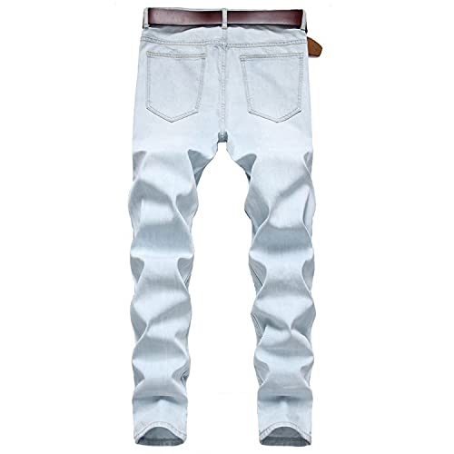 Men's Slim Fit Skinny Destroyed Distressed Pants Ripped Holes Hip Hop Stretchy Fashion Jeans Washed Denim Trousers (Light Blue,29)3