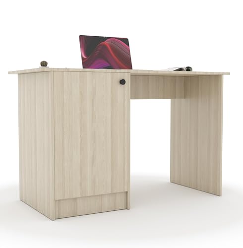 Image of 55*120*75 CM Engineered Wood Office Desk with Closed Cabinet & Storage Shelves for Storing Books, Stationery | Tabloft Executive Table for Office | 1 Year Warranty- Moldau Acacia Light