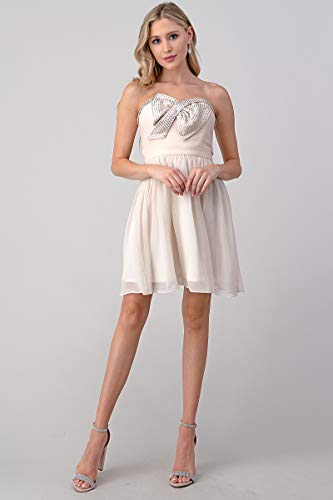 Minuet Womens Short Dress with Crystal Bow Bodice Vestido Formal, champán, S para Mujer