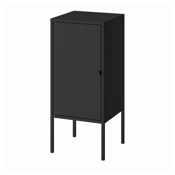Metal Storage Cabinet with Door & Legs, Anthracite Black, Modern Industrial Steel Cabinet with Interior Door Storage for Home or Office, 13.75 x 13.75 x 32.25 Inches