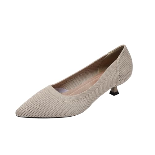 Semwiss Women's Low Heel Classic Pumps Pointed Toe Kitten Heels Shoes，Comfortable Casual Pumps for Women Dressy Nude Size 10 by Semwiss - Image 4