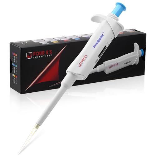4E's USA Lab 20-200μL Pipette: Single-Channel Adjustable Micropipette with Color-Coded Top (Blue), 4 Digit Display, Universal Tip Cone, High Accuracy, ISO 8655 Calibrated & Lower Portion Autoclavable