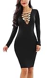 YMING Club Bodycon Dress for Women Sexy Bandage Dress Criss Cross Neck Dress Black M
