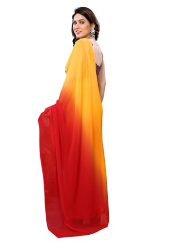Image of RAJESHWAR FASHION WITH RF Ombre Plain Georgette Sarees For Women /College Girls Farewell With Digital Print Blouse