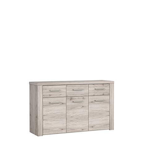 FORTE Portland Kommode mit 3 Türen und 3 Schubladen, Holzwerkstoff, Sandeiche, 55 x 83,1 x 136 cm