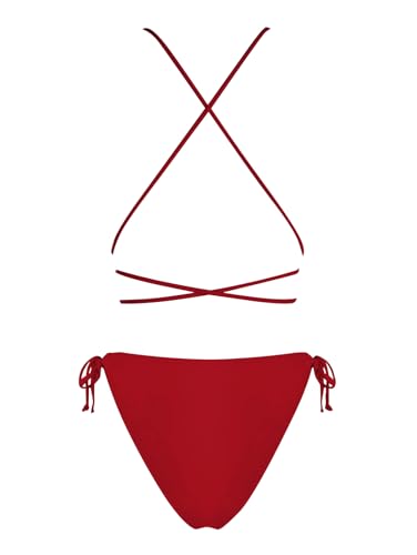 Image of ZAFUL Women Plunging One Piece Swimsuit Backless Cross Tie High Cut Thong One-Piece Bathing Suit