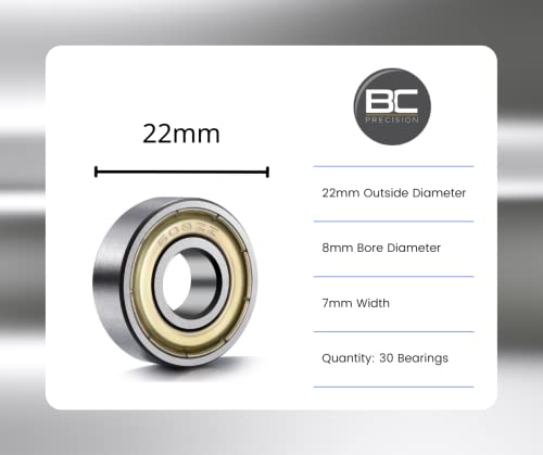 Miniatura 3 de Treinta (30) cojinetes de bolas miniatura, engrasados, protegidos, 608ZZ, de 8x22x7
