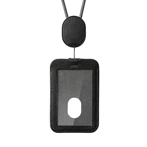 Orbitkey Ausweishalter | Hergestellt aus LWG-zertifiziertem Top-Grain-Leder und strapazierfähiger Dyneema-Kordel | Platz für 1 Zugangskarte und 1 RFID-Karte (mit Schlüsselband, schwarz) Cover