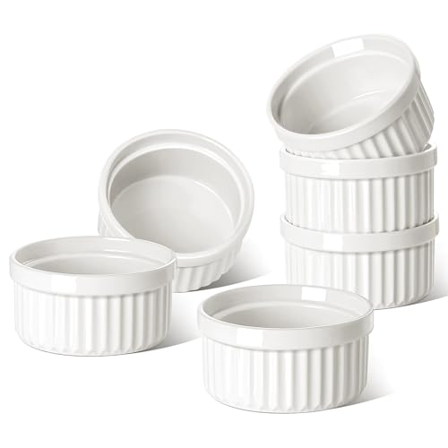 LE TAUCI Ramekins 6 OZ, Ceramic Souffle Dishes, Oven Safe Custard Cups for Baking, Creme Brulee...