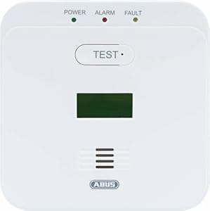 ABUS Kohlenmonoxid-Warnmelder COWM510 - CO-Melder mit 85 dB lautem Alarm, Prüftaste, 10-Jahres-Sensor & LCD Display - Weiß
