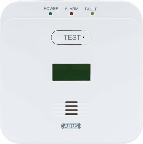 ABUS Kohlenmonoxid-Warnmelder COWM510 - CO-Melder mit 85 dB lautem Alarm, Prüftaste, 10-Jahres-Sensor & LCD Display - Weiß