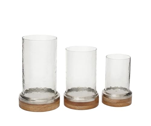 Deco 79 37550 Traditional Glass Hurricane Lamp Metal Wood S/3 13,11,9 Inch H-37550 thumb #3