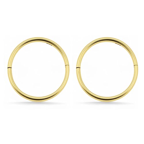 Serenity Sleepers 24K Gold Plated 925 Sterling Silver Solid Infinity Sleeper Hinged Hoop Earrings Nose Ring Tragus 18G Handmade 8mm 10mm 12mm 14mm For Women Men Hypoallergenic Nickel Free (14mm)