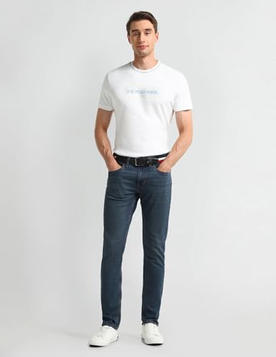 Image of U.S. Polo Assn. Denim Co. Blue Solid Mid Rise Light Button Stretchable Cotton 1050 Men's Jeans