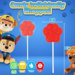 Paw Print Lollipops, Individually Wrapped Candy Suckers - Birthday Party Favors for Kids, Dog Patrol Goodie Bags and Candy Buffet (12-Pieces)