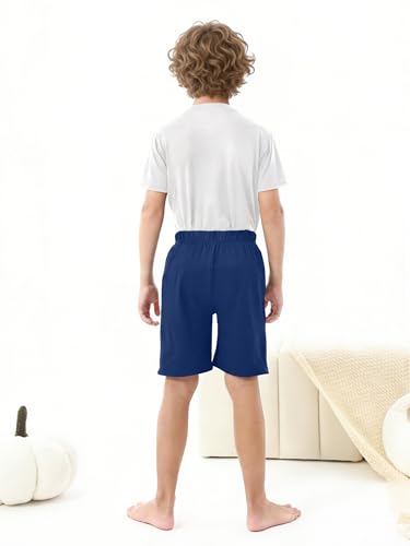Image of Cooraby 2 Pack Boys Pajamas Shorts with Drawstring Pockets Teens Pull-on Pajamas Shorts Sport Casual Shorts for Youth